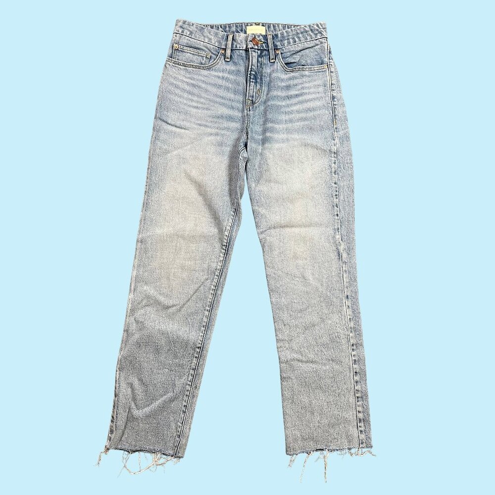 Porter Blue Straight Leg Raw Hem Light Wash Denim Jeans Women's Size 25